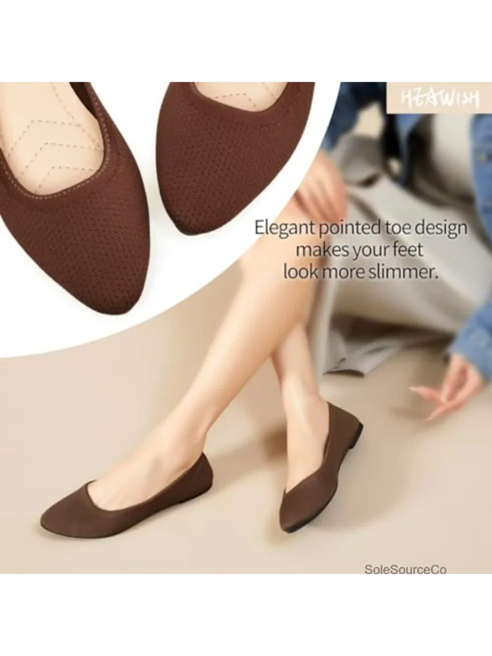 Women's Ballet Flats Mesh Pointed Toe Slip On Dress Shoes Breathable Knit